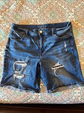 Maurices Distressed Dark Blue Denim Jean Shorts